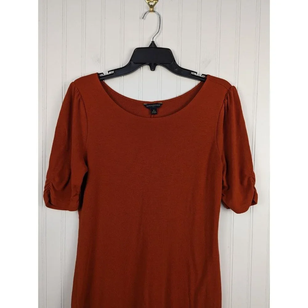 Banana Republic Women's Dress Burnt Orange Rouched‎ Sleeve Pullover Size M